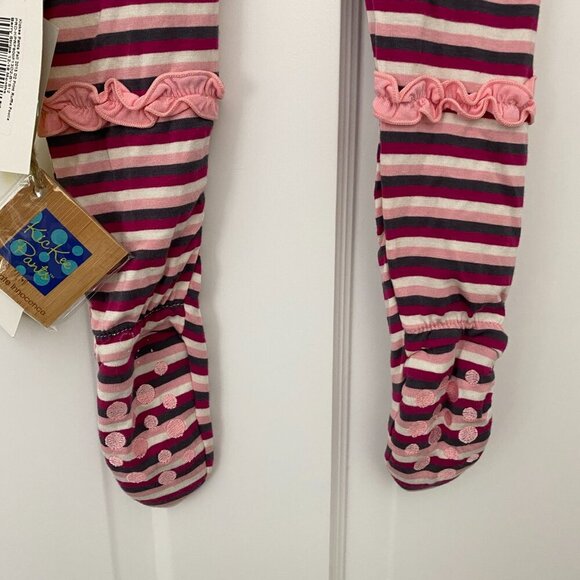 NWT Kickee Pants Stripe Ruffle Footie Pink Berry 12-18 months snap - Picture 6 of 7